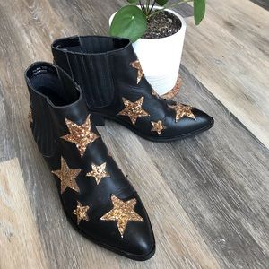 Chinese Laundry Black Leather Star Ankle Boots